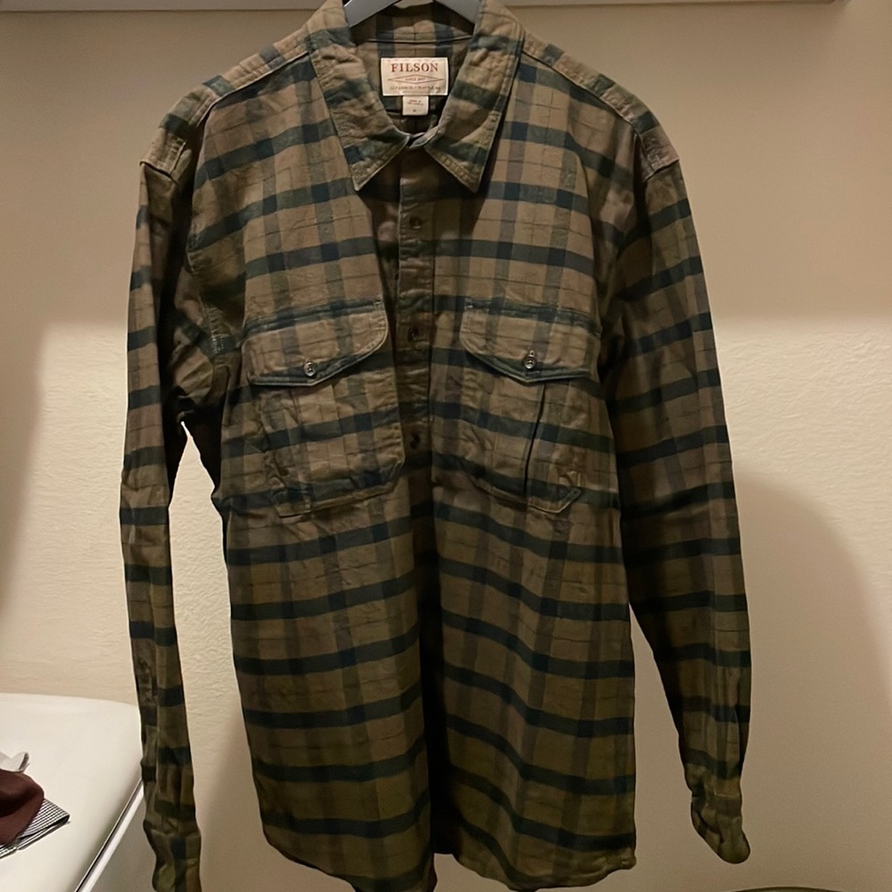 Filson Alaskan Guide Flannel Shirt, XL, Otter Green/Black Plaid